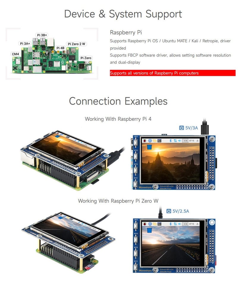 Waveshare 2.8inch Resistive Touch Screen TFT LCD, Compatible with Raspberry Pi 5/4B/3B/Zero/Zero W/Zero 2W/Pico/Pico W/Pico WH, 320x240 Resolution - Image 4