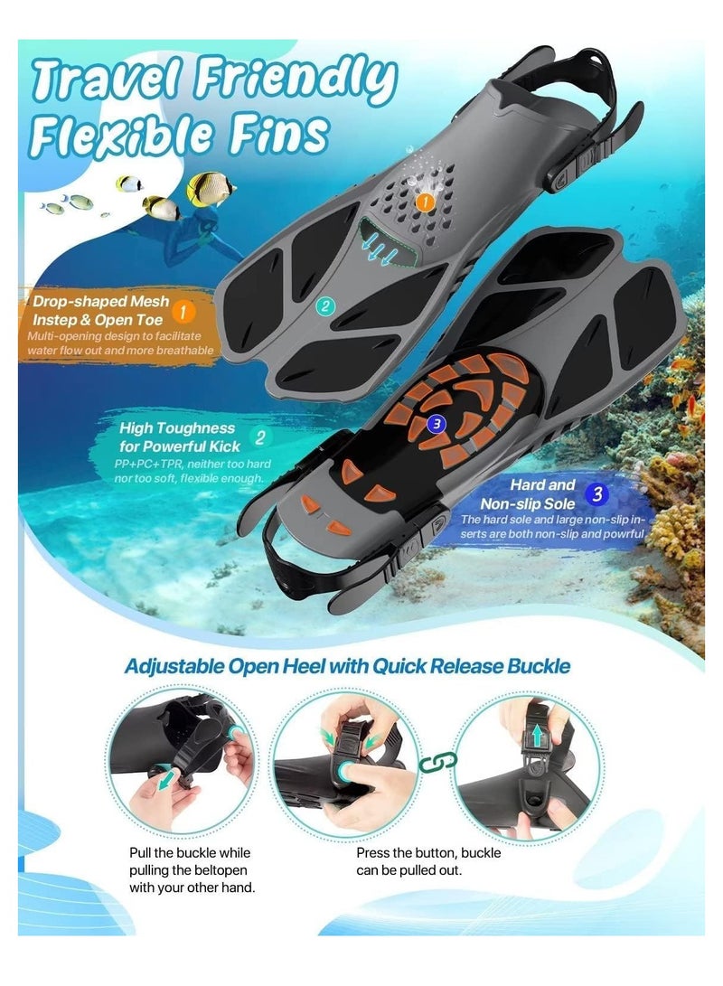 تراسل طقم قناع زعانف غطس للكبار رجال نساء، نظارات سباحة بانورامية مضادة للضباب ومضادة للتسرب من الأعلى، طقم زعانف غطس جاف وزعانف غوص مع حقيبة معدات للغطس والسباحة والغوص - Image 2