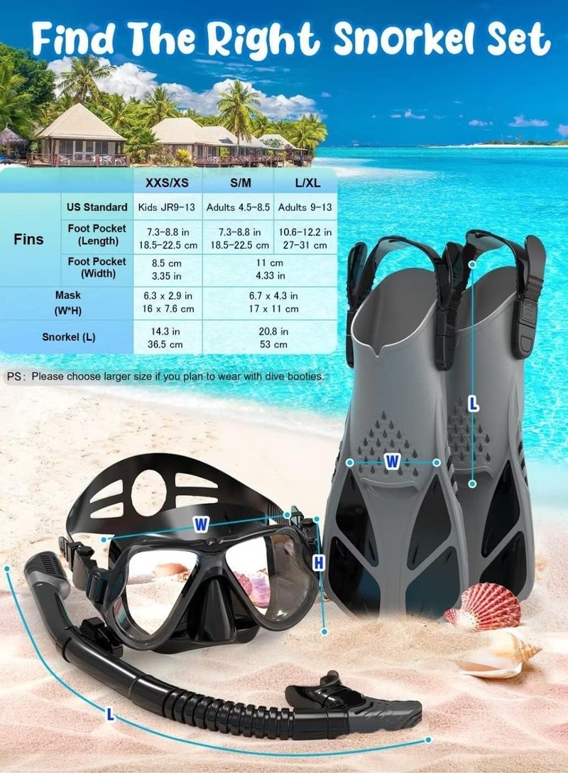 تراسل طقم قناع زعانف غطس للكبار رجال نساء، نظارات سباحة بانورامية مضادة للضباب ومضادة للتسرب من الأعلى، طقم زعانف غطس جاف وزعانف غوص مع حقيبة معدات للغطس والسباحة والغوص - Image 4