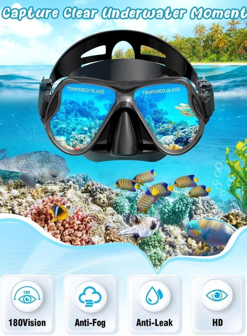 تراسل طقم قناع زعانف غطس للكبار رجال نساء، نظارات سباحة بانورامية مضادة للضباب ومضادة للتسرب من الأعلى، طقم زعانف غطس جاف وزعانف غوص مع حقيبة معدات للغطس والسباحة والغوص - Image 5