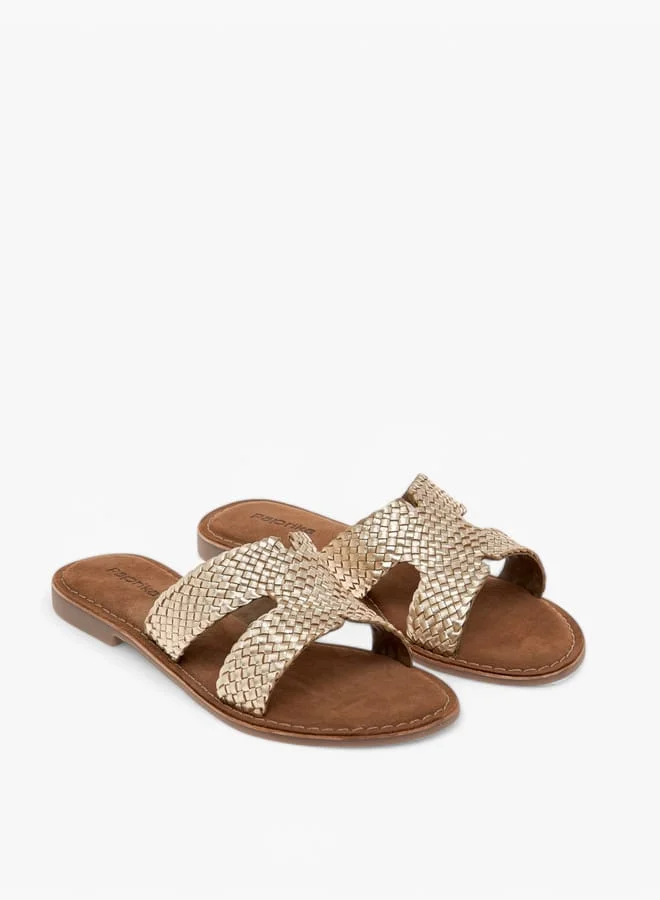 بابريكا صنادل نسائية مسطحة جلد محكم بحزام منزلق