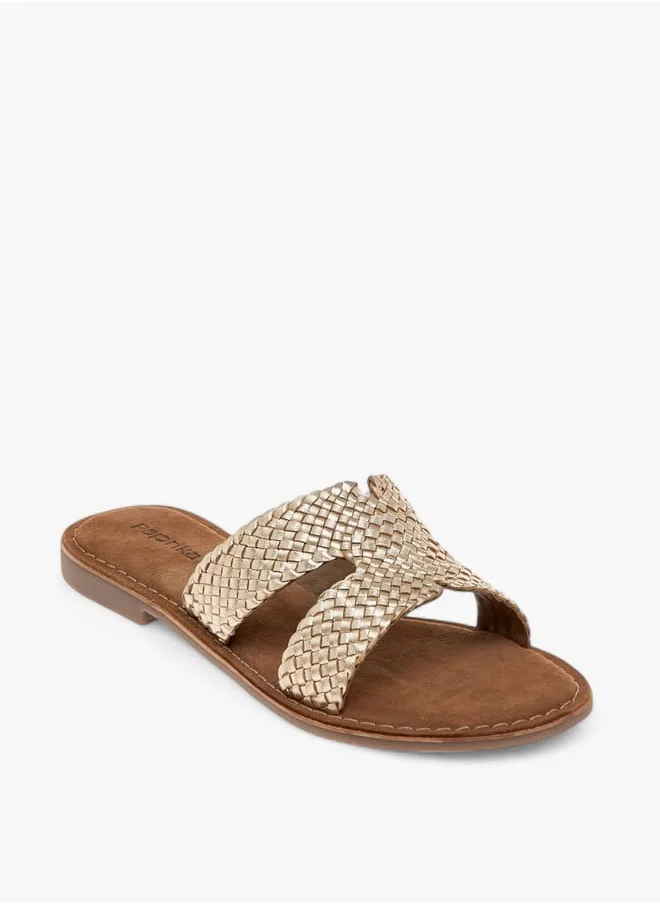 Paprika Women's Textured Leather Slide Flat Strap Sandals