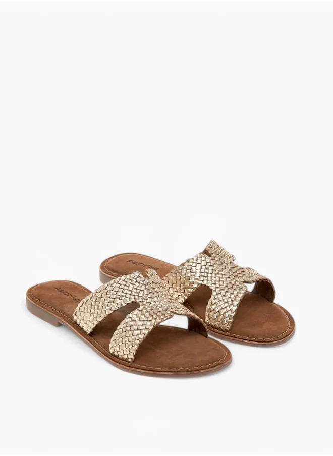 Paprika Women's Textured Leather Slide Flat Strap Sandals