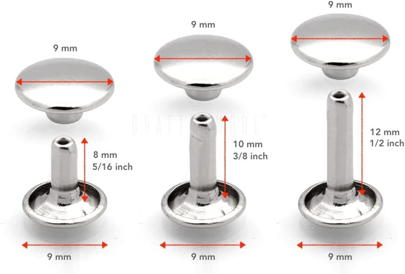 CRAFTMEMORE مسامير جلدية مزدوجة رأس 9 مم × 10 مم ، مسامير معدنية أنبوبية سريعة ، 50 مجموعة (10 مم عمود ، نحاس عتيق) - Image 2