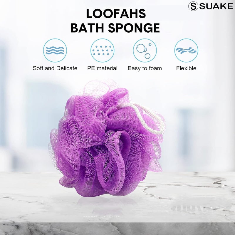 SUAKE Loofah for Bathing – Loofah Scrub Sponge & Body Exfoliator for Men & Women | Soft Shower Loofah with Hanging Handle & Wall Hook – Gentle Bathing Puff - Image 3
