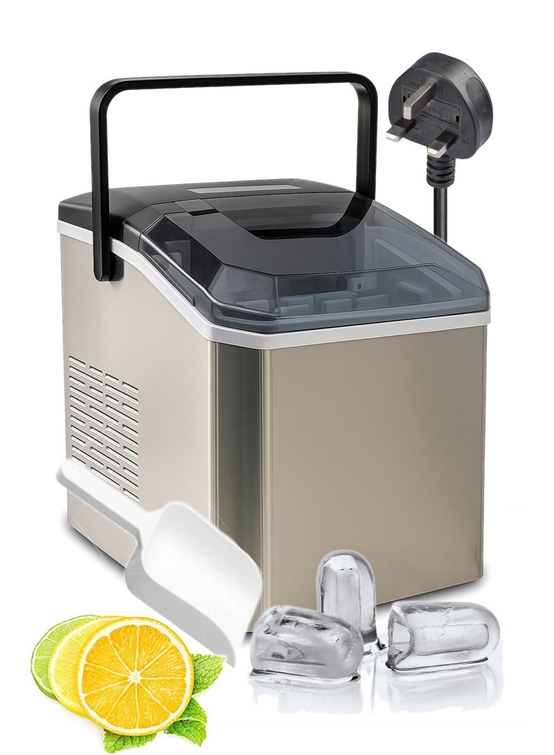 دراكسون صانعة الثلج دراكسون الفاخرة من الستانلس ستيل – إنتاج 12 كجم خلال 24 ساعة، 9 مكعبات ثلج في 8 دقائق، خزان مياه 1.3 لتر، مؤشر LED، محرك 110 واط، باللون الفضي - Image 1