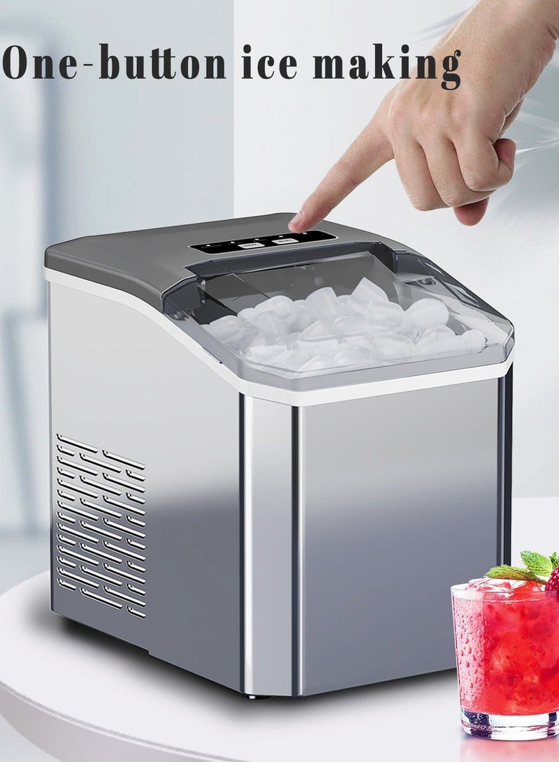 دراكسون صانعة الثلج دراكسون الفاخرة من الستانلس ستيل – إنتاج 12 كجم خلال 24 ساعة، 9 مكعبات ثلج في 8 دقائق، خزان مياه 1.3 لتر، مؤشر LED، محرك 110 واط، باللون الفضي - Image 2