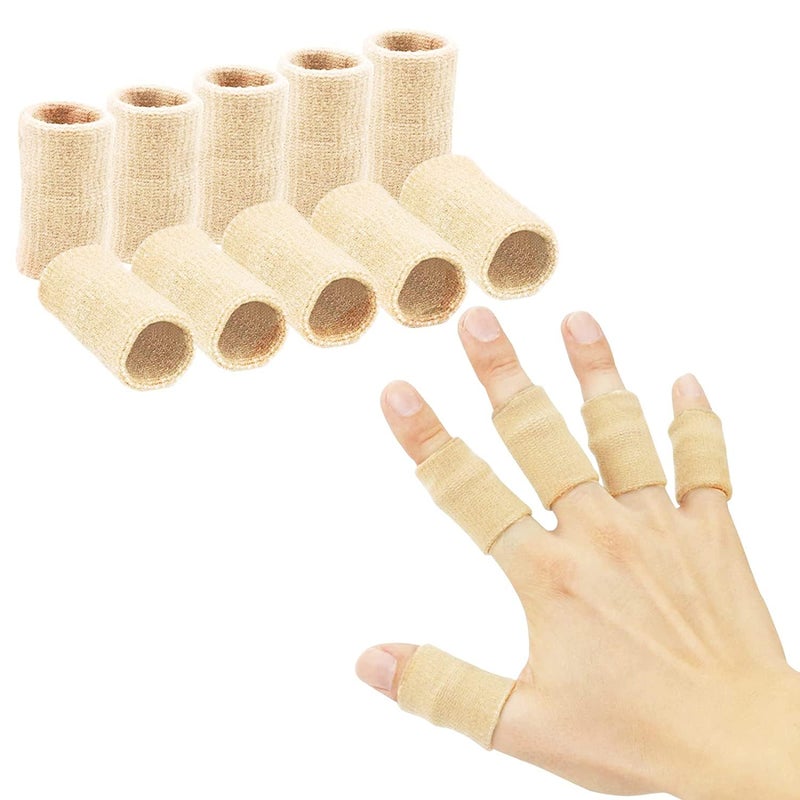 Feora9X 10 Pcs. Finger Sleeve Protector Adjustable Pain Relief Thumb Brace Support Elastic Compression Protector for Relieving Pain, Arthritis,Trigger Finger, Playing Sports|Finger Support - (BEIGE) - Image 1