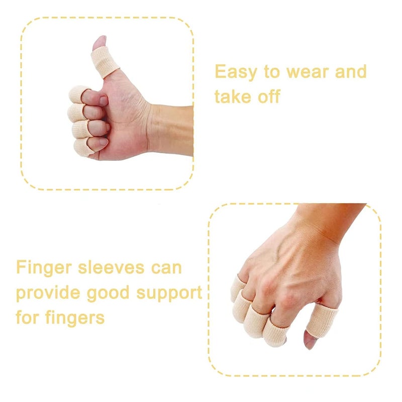 Feora9X 10 Pcs. Finger Sleeve Protector Adjustable Pain Relief Thumb Brace Support Elastic Compression Protector for Relieving Pain, Arthritis,Trigger Finger, Playing Sports|Finger Support - (BEIGE) - Image 4