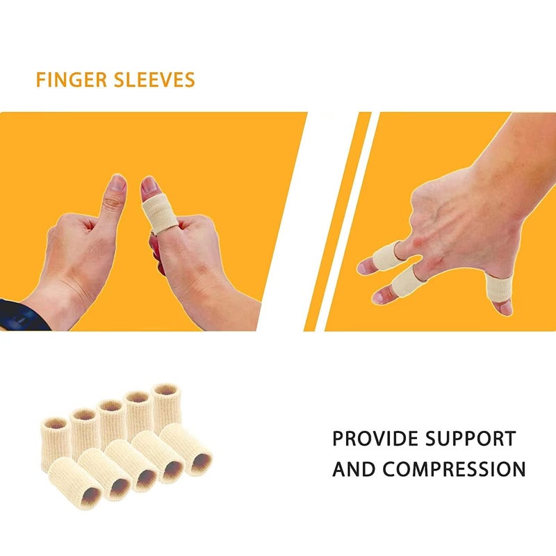 Feora9X 10 Pcs. Finger Sleeve Protector Adjustable Pain Relief Thumb Brace Support Elastic Compression Protector for Relieving Pain, Arthritis,Trigger Finger, Playing Sports|Finger Support - (BEIGE) - Image 5