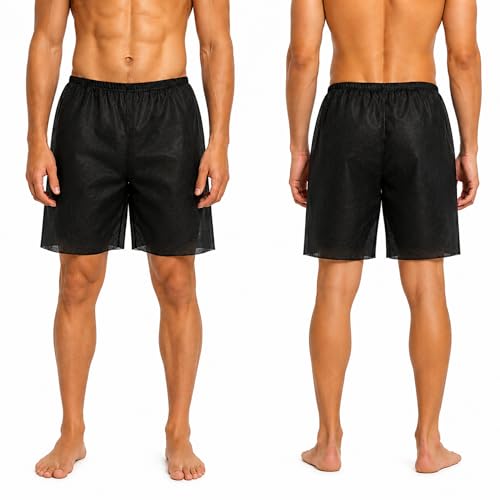 C-Cure Disposable Bermuda Shorts for Men & Boys Pack of 10 | Non Woven Exam Shorts with Elastic Waistband | Use & Throw Patient Wear for Hospital, Spa, Salon, Steam Bath | Lightweight Hygiene - Black - Image 1