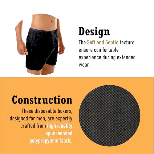 C-Cure Disposable Bermuda Shorts for Men & Boys Pack of 10 | Non Woven Exam Shorts with Elastic Waistband | Use & Throw Patient Wear for Hospital, Spa, Salon, Steam Bath | Lightweight Hygiene - Black - Image 2