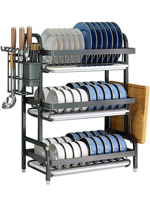 Dish Drying Rack,3 Tier Dish Rack Rust-Resistant Dish Drainer Rack with Removable Drainboard & Cutting Board Holder Large Capacity Dish Drying Stand for Kitchen Counter Organizer Storage