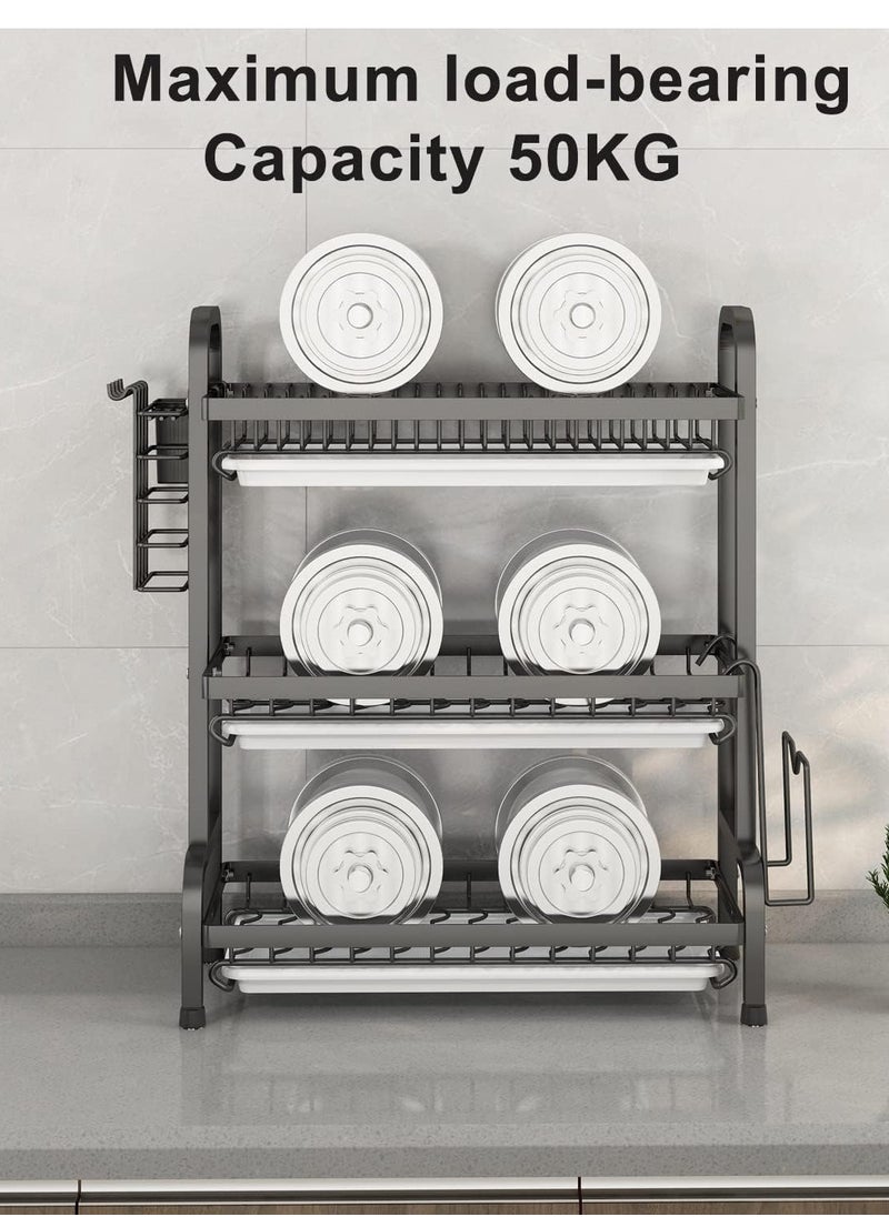 Dish Drying Rack,3 Tier Dish Rack Rust-Resistant Dish Drainer Rack with Removable Drainboard & Cutting Board Holder Large Capacity Dish Drying Stand for Kitchen Counter Organizer Storage