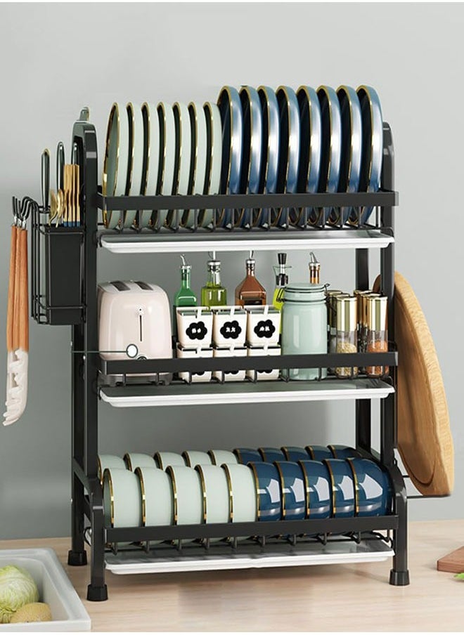 Dish Drying Rack,3 Tier Dish Rack Rust-Resistant Dish Drainer Rack with Removable Drainboard & Cutting Board Holder Large Capacity Dish Drying Stand for Kitchen Counter Organizer Storage