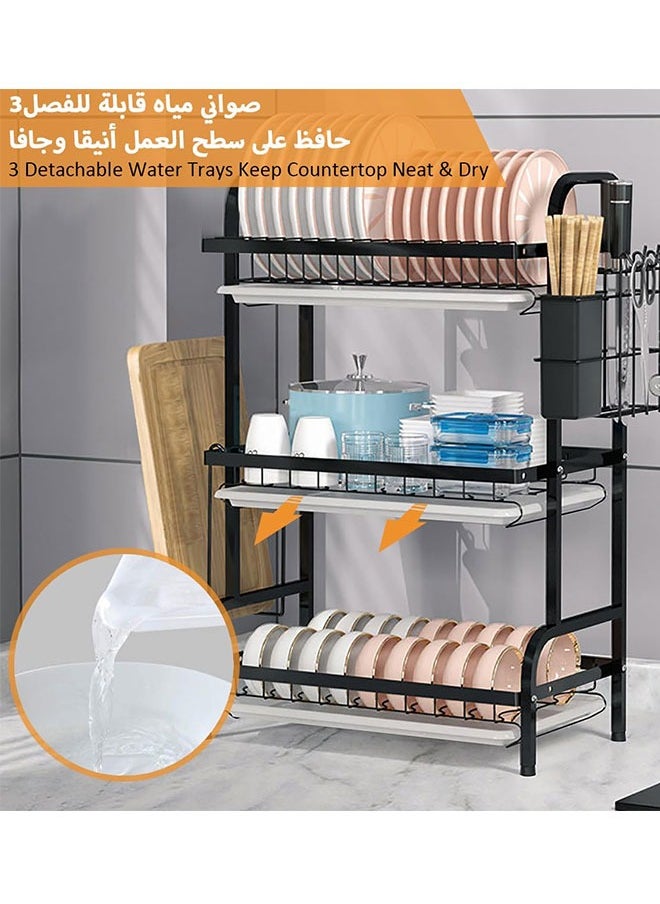 Dish Drying Rack,3 Tier Dish Rack Rust-Resistant Dish Drainer Rack with Removable Drainboard & Cutting Board Holder Large Capacity Dish Drying Stand for Kitchen Counter Organizer Storage