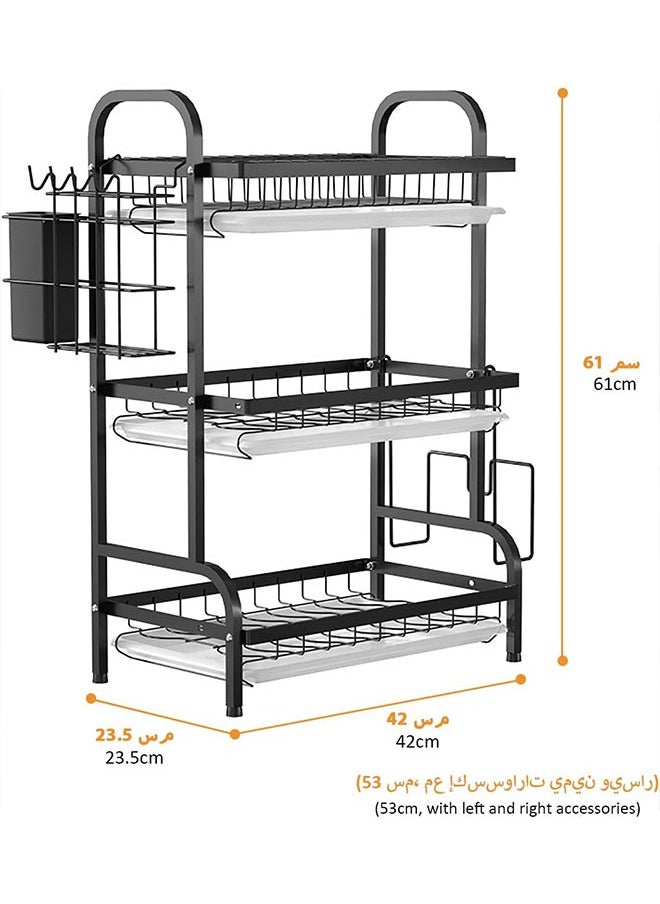 Dish Drying Rack,3 Tier Dish Rack Rust-Resistant Dish Drainer Rack with Removable Drainboard & Cutting Board Holder Large Capacity Dish Drying Stand for Kitchen Counter Organizer Storage
