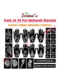 ivana's Ivana's Set of 34 Pcs Reusable Mehandi Stencils for Hands, Wrist, Body, Back, Neck, Face Combo Pack Stencils for Women, Girls And Kids, Easy To Use In Just 4 Steps Indian Design Collection, A2144  - Image 3