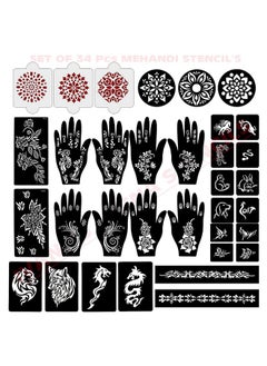 ivana's Ivana's Set of 34 Pcs Reusable Mehandi Stencils for Hands, Wrist, Body, Back, Neck, Face Combo Pack Stencils for Women, Girls And Kids, Easy To Use In Just 4 Steps Indian Design Collection, A2144  - Image 1