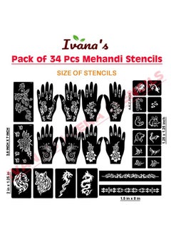 ivana's Ivana's Set of 34 Pcs Reusable Mehandi Stencils for Hands, Wrist, Body, Back, Neck, Face Combo Pack Stencils for Women, Girls And Kids, Easy To Use In Just 4 Steps Indian Design Collection, A2144  - Image 4