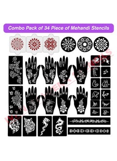ivana's Ivana's Set of 34 Pcs Reusable Mehandi Stencils for Hands, Wrist, Body, Back, Neck, Face Combo Pack Stencils for Women, Girls And Kids, Easy To Use In Just 4 Steps Indian Design Collection, A2144  - Image 2