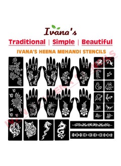 ivana's Ivana's Set of 34 Pcs Reusable Mehandi Stencils for Hands, Wrist, Body, Back, Neck, Face Combo Pack Stencils for Women, Girls And Kids, Easy To Use In Just 4 Steps Indian Design Collection, A2144  - Image 5