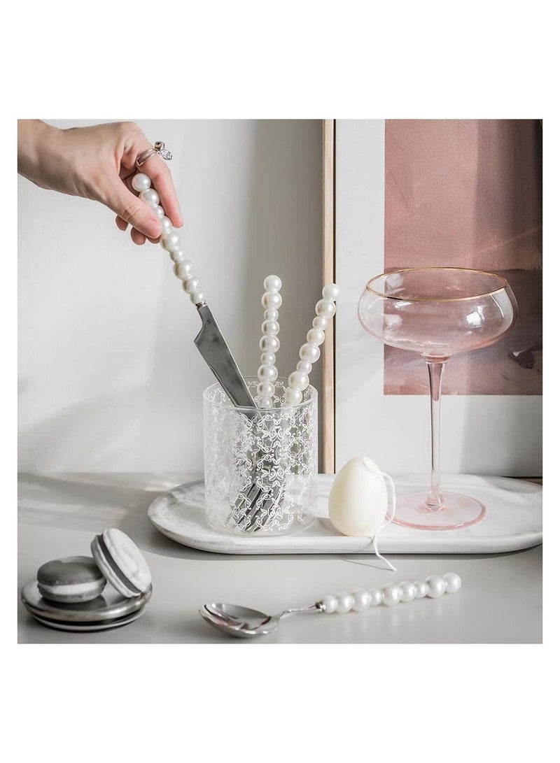 Y&D Silverware Set 4 Piece Stainless Steel Utenslis Flatware Cutlery Include Forks Spoons Knives Utensils Tableware Sets with ABS Imitation Pearl Handles for Home Kitchen Restaurant Hotel - Image 4