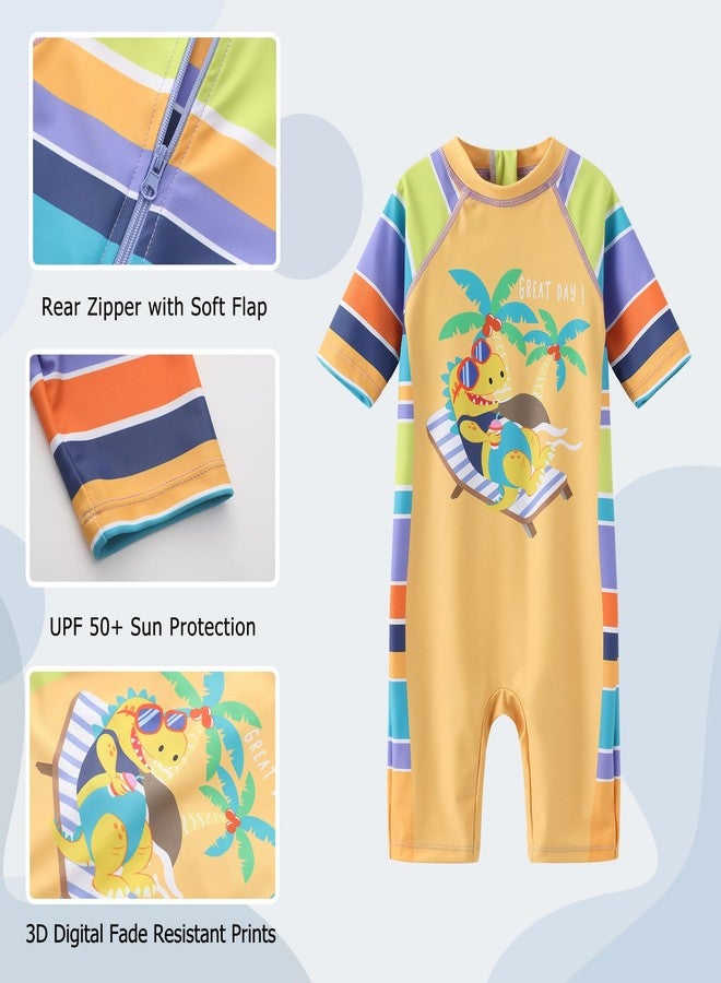 Aisyee Baby Boys Rash Guard Sunsuits for Toddler Boys One Piece Swimsuits UPF 50+ Short Sleeve Bathing Suits Beachwear Dino Vacation 24 Months - Image 3