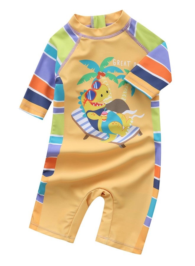 Aisyee Baby Boys Rash Guard Sunsuits for Toddler Boys One Piece Swimsuits UPF 50+ Short Sleeve Bathing Suits Beachwear Dino Vacation 24 Months - Image 1