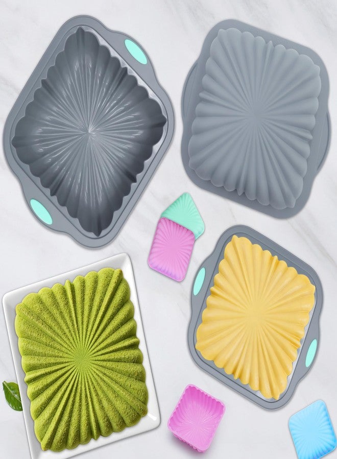 To encounter 44 Pieces Silicone Square Cake Pans Set, 3 Sizes Silicone Fluted Cake Pan with Reusable Baking Cups, Food Grade Baking Molds for Brownie, Bread, Muffin, Light Grey - Image 2