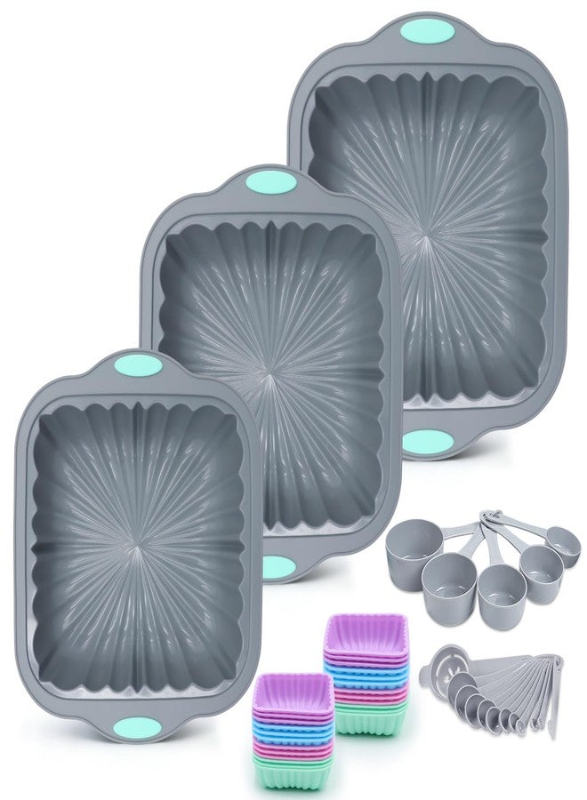 To encounter 44 Pieces Silicone Square Cake Pans Set, 3 Sizes Silicone Fluted Cake Pan with Reusable Baking Cups, Food Grade Baking Molds for Brownie, Bread, Muffin, Light Grey - Image 1