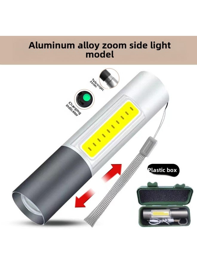 Strong Flashlight Rechargeable Portable Long-range Long-range Ultra-bright Multi-functional Zoom Emergency Home Lighting Gift Lamp-Product Specifications:silver Side Lamp Paragraph [plastic Box]]  - Image 1