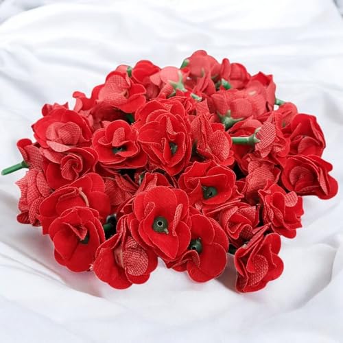 RIANZ® Pack of 50 Small Artificial Red Rose Flowers for Decoration – Velvet Fabric, Plastic Stem, for Home, Festival, Wedding, Christmas, Pooja Room, DIY Craft (Red - 50pcs) - Image 1
