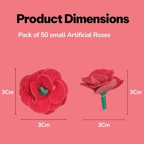 RIANZ® Pack of 50 Small Artificial Red Rose Flowers for Decoration – Velvet Fabric, Plastic Stem, for Home, Festival, Wedding, Christmas, Pooja Room, DIY Craft (Red - 50pcs) - Image 3