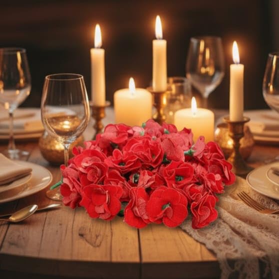 RIANZ® Pack of 50 Small Artificial Red Rose Flowers for Decoration – Velvet Fabric, Plastic Stem, for Home, Festival, Wedding, Christmas, Pooja Room, DIY Craft (Red - 50pcs) - Image 4