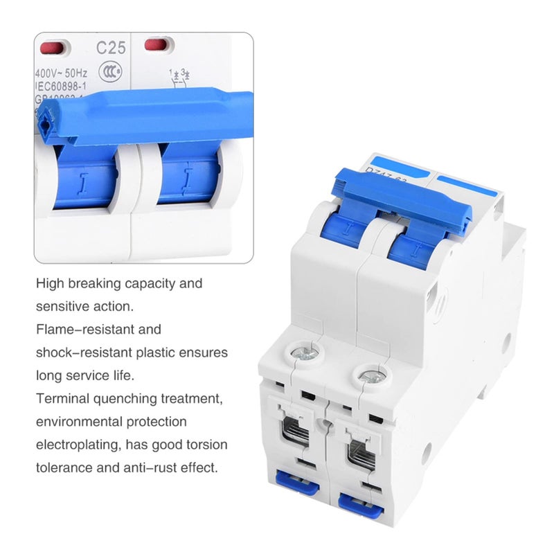 DZ47 63 2 Pole Miniature Circuit Breaker With Leakage Protection 25A 400VAC - Image 4