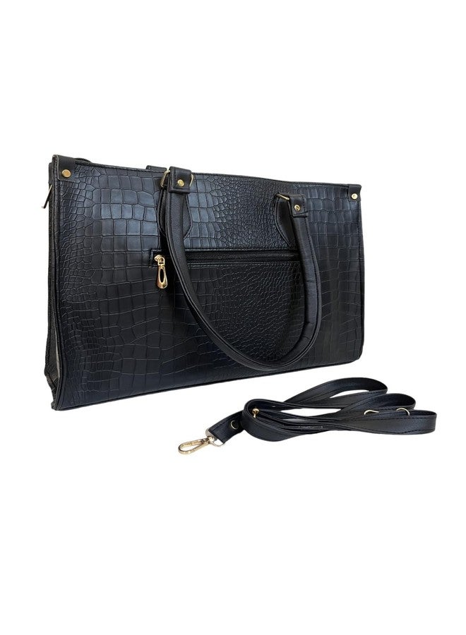 W2S Women's Solid Synthetic PU Leather Handbagf/Tote Bag with Zipper Closure and Strap for Office, College and Party (Black) - Image 4
