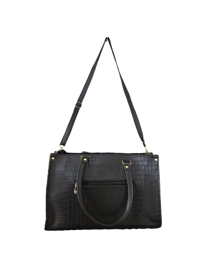 W2S Women's Solid Synthetic PU Leather Handbagf/Tote Bag with Zipper Closure and Strap for Office, College and Party (Black) - Image 3