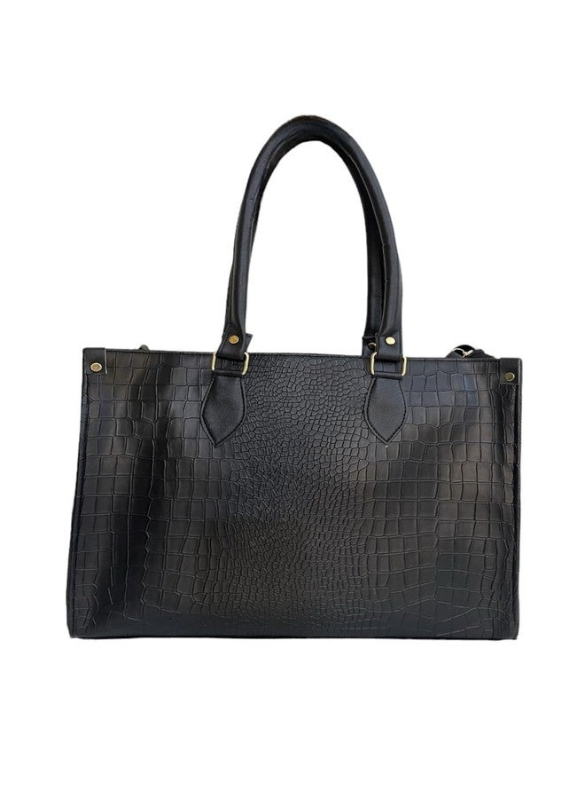 W2S Women's Solid Synthetic PU Leather Handbagf/Tote Bag with Zipper Closure and Strap for Office, College and Party (Black) - Image 1