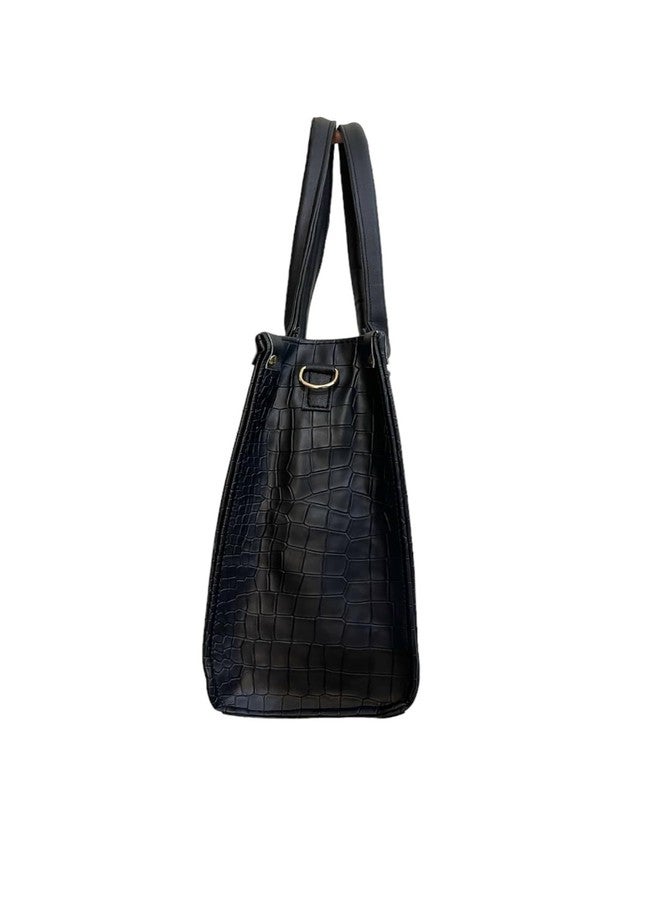 W2S Women's Solid Synthetic PU Leather Handbagf/Tote Bag with Zipper Closure and Strap for Office, College and Party (Black) - Image 5