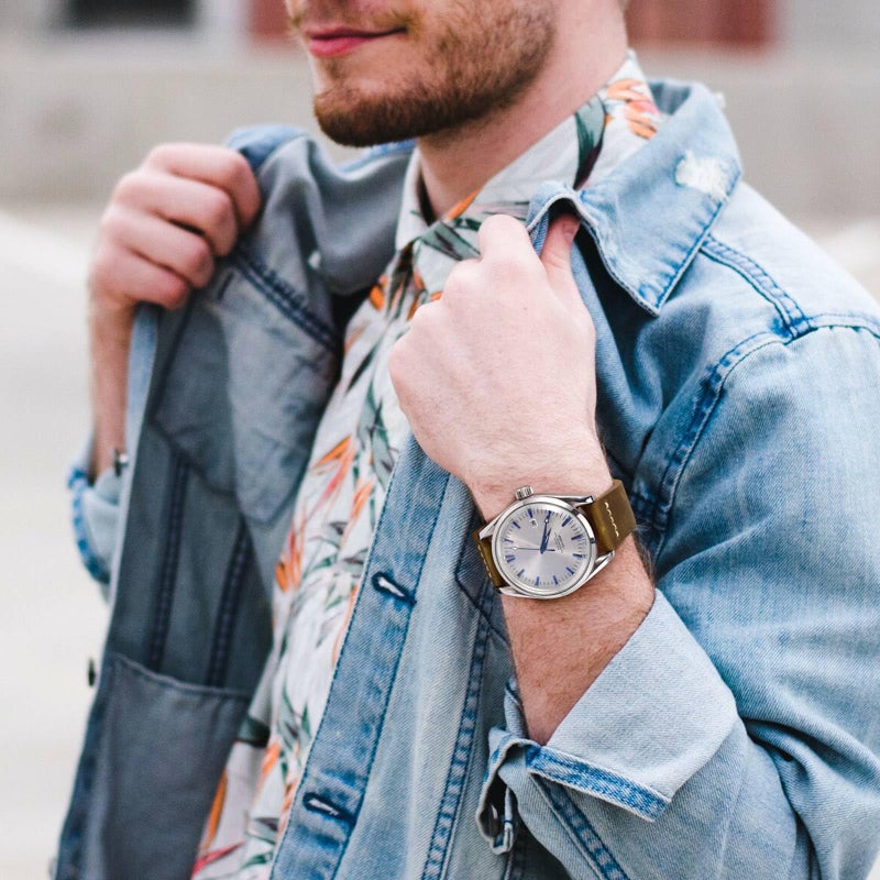 WOCCI 20mm Old-fashioned Watch Band for Men, Top Grain Leather, Black Matte Buckle (Dark Tan) - Image 5