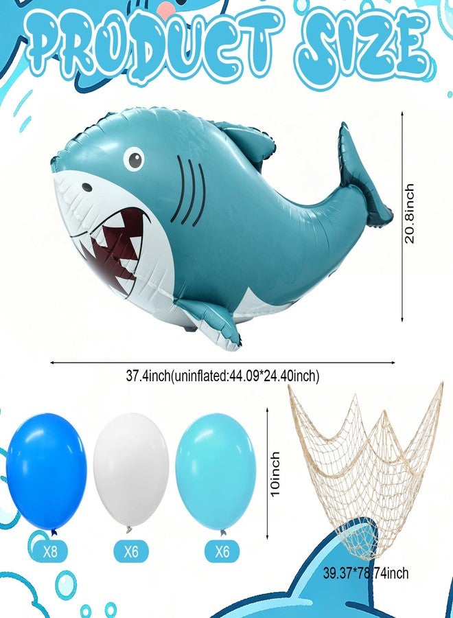 Arrowbash 22 Pcs Shark Party Decorations Set 37 Inch Inflatable Blue Shark Balloons with Fish Net Under The Sea Ocean Nautical Themed Birthday Party Decorations for Adults Ocean Pool Birthday Baby Shower - Image 3