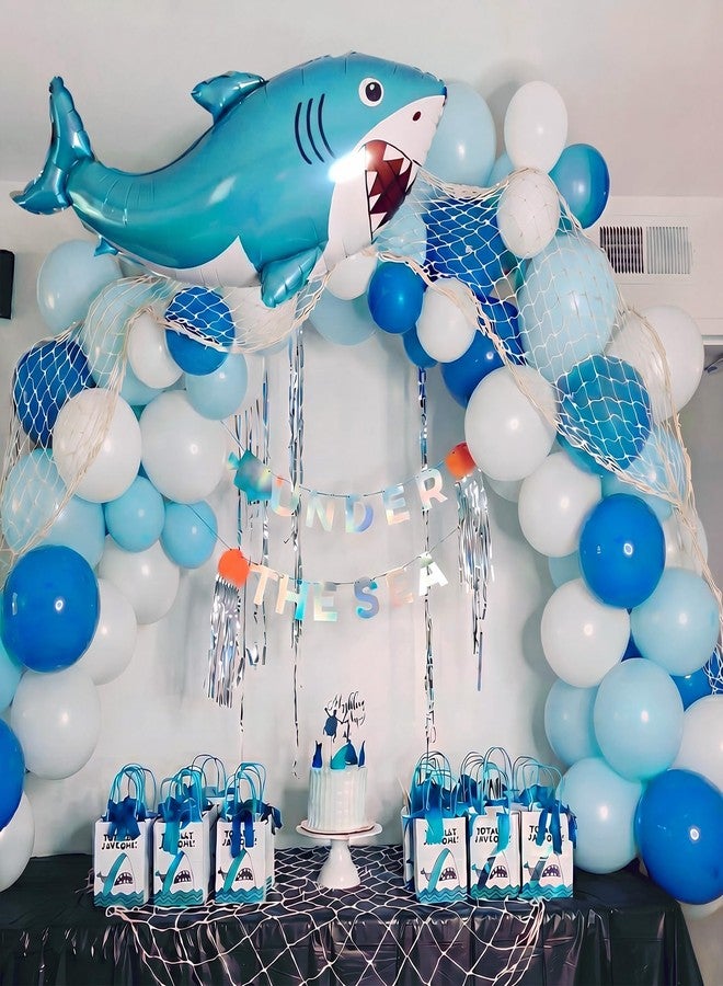 Arrowbash 22 Pcs Shark Party Decorations Set 37 Inch Inflatable Blue Shark Balloons with Fish Net Under The Sea Ocean Nautical Themed Birthday Party Decorations for Adults Ocean Pool Birthday Baby Shower - Image 5