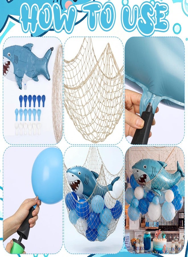 Arrowbash 22 Pcs Shark Party Decorations Set 37 Inch Inflatable Blue Shark Balloons with Fish Net Under The Sea Ocean Nautical Themed Birthday Party Decorations for Adults Ocean Pool Birthday Baby Shower - Image 4