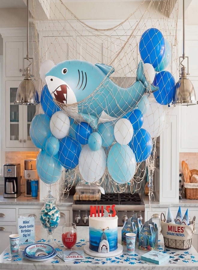 Arrowbash 22 Pcs Shark Party Decorations Set 37 Inch Inflatable Blue Shark Balloons with Fish Net Under The Sea Ocean Nautical Themed Birthday Party Decorations for Adults Ocean Pool Birthday Baby Shower - Image 1