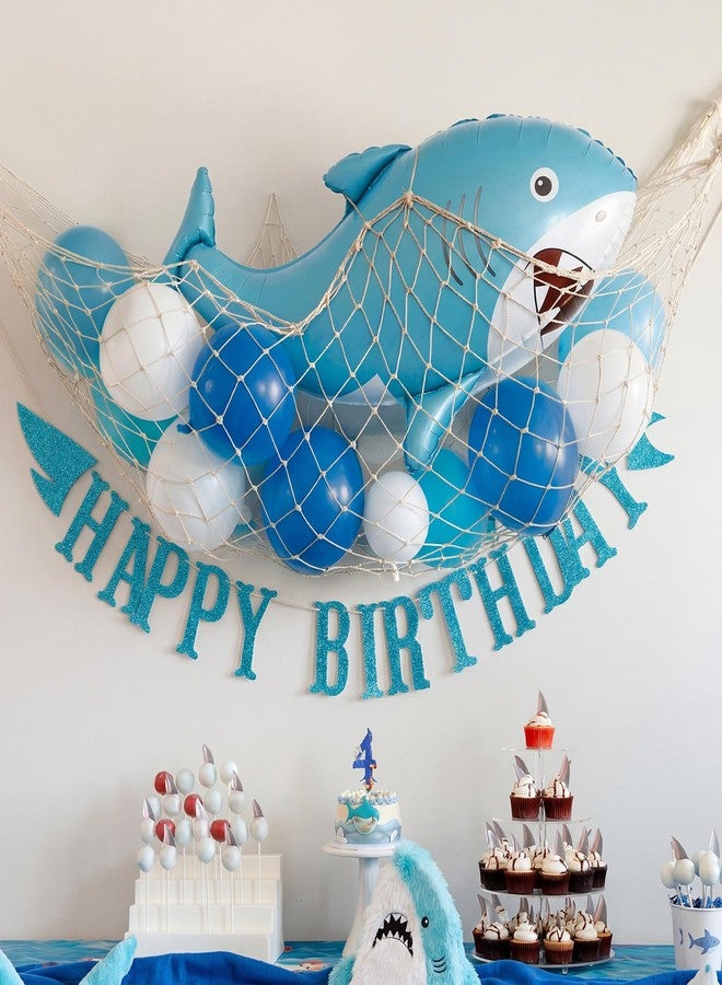 Arrowbash 22 Pcs Shark Party Decorations Set 37 Inch Inflatable Blue Shark Balloons with Fish Net Under The Sea Ocean Nautical Themed Birthday Party Decorations for Adults Ocean Pool Birthday Baby Shower - Image 2