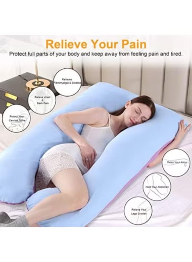 طقم مخدات حمل كاملة للجسم على شكل U للنوم، دعم مريح للحوامل والبالغين، بغطاء قابل للغسيل والاستبدال لراحة أكبر أثناء النوم - Image 2