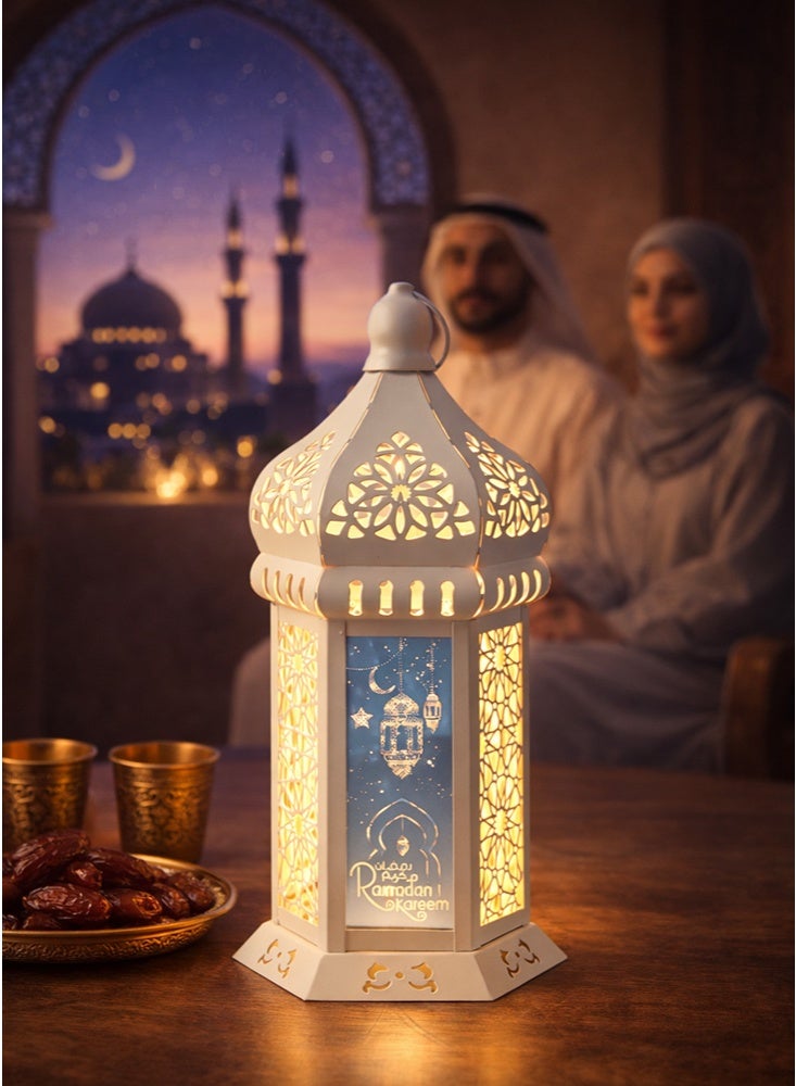 جيجيرو زينة فوانيس رمضان، تصميم إسلامي متقن على شكل هلال ونجمة، مصباح زينة يعمل بالبطارية لعيد مبارك، مثالي لتزيين المنزل والحفلات والطاولات والنوافذ في رمضان، أبيض - Image 4