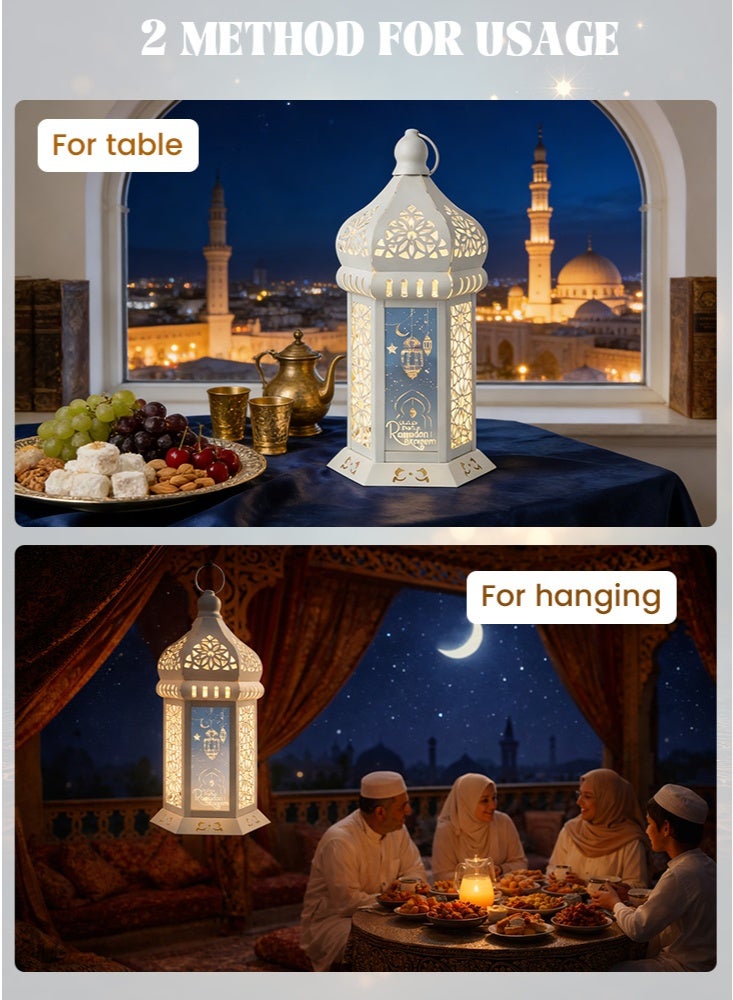 جيجيرو زينة فوانيس رمضان، تصميم إسلامي متقن على شكل هلال ونجمة، مصباح زينة يعمل بالبطارية لعيد مبارك، مثالي لتزيين المنزل والحفلات والطاولات والنوافذ في رمضان، أبيض - Image 5