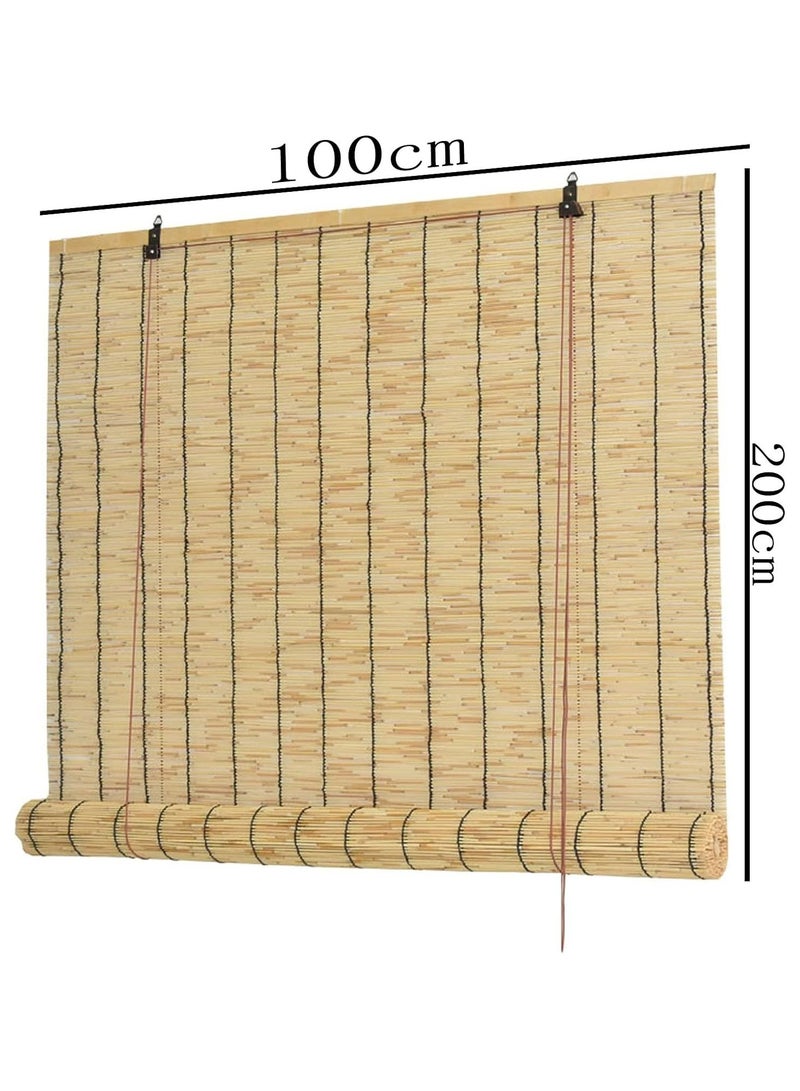 طعم المنزل ستارة من الخيزران الطبيعي مع ملحقات دوارة - ستارة نافذة 100/120 × 200 سم لحديقة المنزل - ستائر نوافذ من القصب - ستائر أنيقة للتعليق على النوافذ  - Image 2